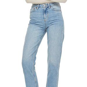 High Waist Raw Hem Straight Leg Jeans